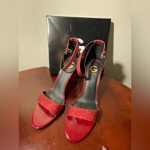Guess Red Glitter Strap Heels